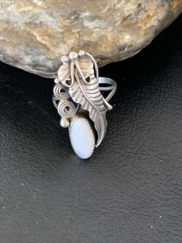 Navajo White Buffalo Turquoise Ring | Sterling Silver | Sz 7 | Authentic Native American Handmade | 12184 - Masha USA