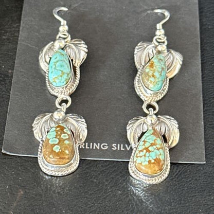 Navajo Blue #8 Turquoise Dangle Earrings | Sterling Silver | Authentic Native American Handmade | 14343