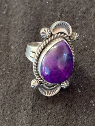 Navajo Purple Sugilite Ring | Sterling Silver | Sz 7.5 | Authentic Native American Handmade | 4133