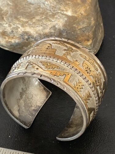 Navajo Pueblo Cuff Bracelet | Sterling Silver & Gold Filled | Authentic Native American Handmade | 1579