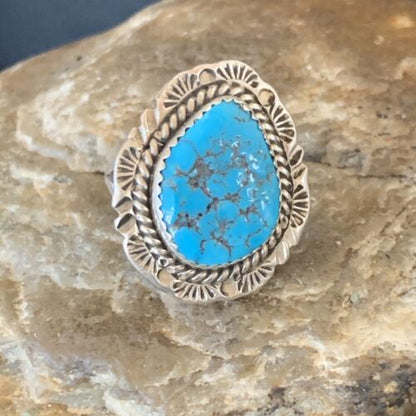 Southwestern Navajo Blue Kingman Turquoise Ring | Sterling Silver | Sz 7 | 12956
