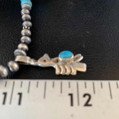 Navajo Blue Turquoise Inlay Pendant Necklace | Sterling Silver | Native American Handmade | 13837