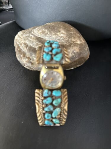 Authentic Native American Navajo Blue Kingman Turquoise Watch Tips | Sterling Silver | Old Pawn Jewelry | 14267