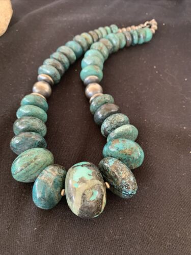 Navajo Pearls Sterling Silver Graduated Natural Blue Turquoise Necklace | Authentic Native American | 20" | 731