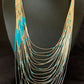 Turquoise Liquid Silver Heishi Necklace | 20 Strand Sterling Tube Pendant | Native American Handmade | 12296