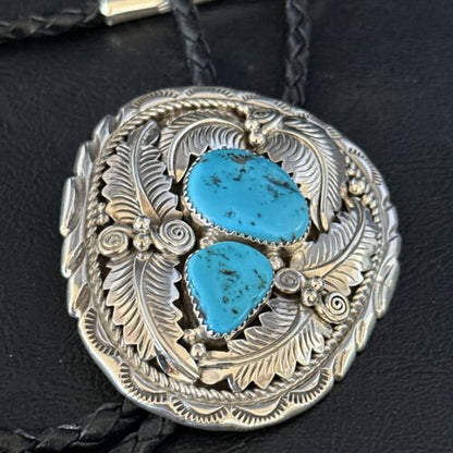 Native American Men's Bolo Tie | Blue Kingman Turquoise | Sterling Silver | Navajo Handmade | 14279
