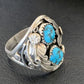 Navajo Blue Kingman Turquoise Feather Ring | Authentic Native American Sterling Silver | Multi-Stone | Sz 11.5 | 12220