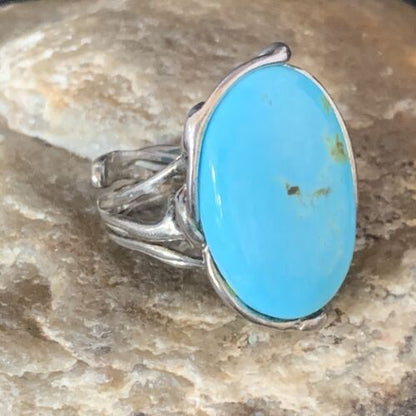 Navajo Blue Kingman Turquoise Ring | Sterling Silver Adjustable Wire | Sz 8 | 13543