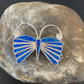 Navajo Blue Opal Butterfly Sterling Silver Necklace Pin Pendant | 11973
