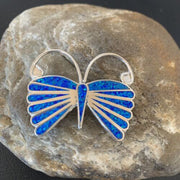 Navajo Blue Opal Butterfly Sterling Silver Necklace Pin Pendant | 11973