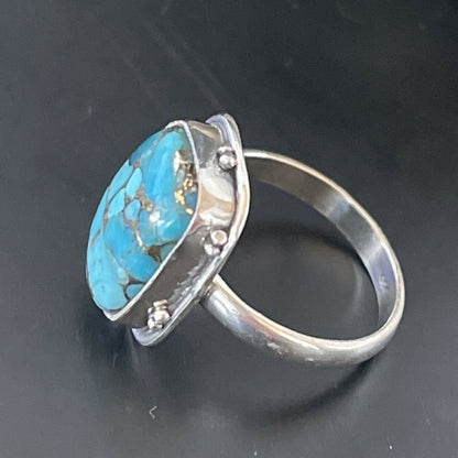 Navajo Blue Mojave Turquoise Ring | Sterling Silver | Sz 6.5 | Authentic Native American Handmade | 11449