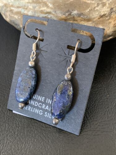 Navajo Blue Lapis Lazuli Bead Dangle Drop Earrings | Sterling Silver | Authentic Native American Handmade | 13062