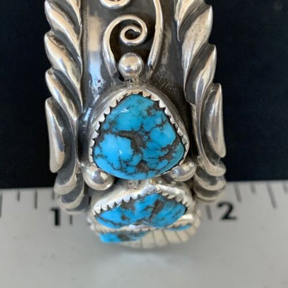 Navajo Sterling Silver Watch Cuff Bracelet | Blue Kingman Turquoise | Authentic Native American Jewelry | 13711