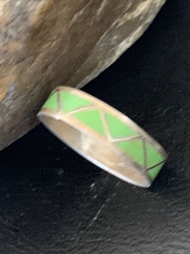 Navajo Men's Band Ring | Sterling Silver Green Gaspeite Inlay | Sz 12 | Authentic Native American Handmade | 12462