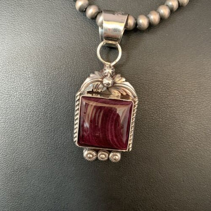 Navajo Purple Spiny Necklace Pendant | Sterling Silver | Authentic Native American Handmade | 13627