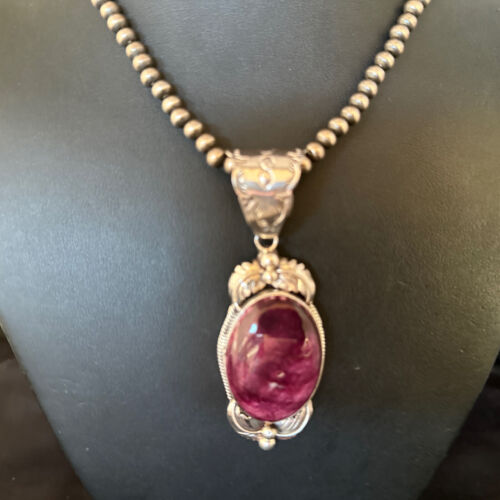Navajo Purple Spiny Oyster Pendant Necklace | Sterling Silver | Authentic Native American Handmade | 14664