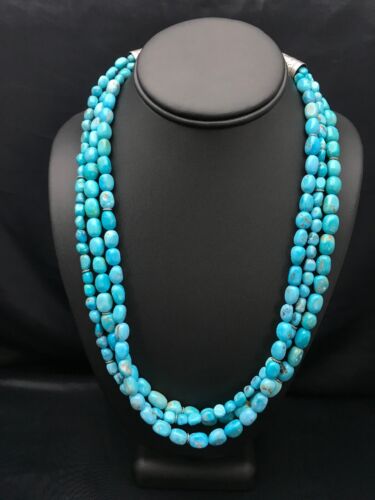 Navajo Nacozari Turquoise Nugget Bead Necklace | 3 Strand | 21" | Authentic Native American Handmade | 2763