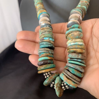 Navajo Green Turquoise Necklace | Sterling Silver | Authentic Native American | 20" Graduated | 10688