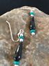 Navajo Black Onyx Turquoise Bead Dangle Earrings | Sterling Silver | Authentic Native American Handmade | 13455