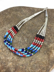 Multi-Color Turquoise Coral 5-Strand Bracelet | Sterling Silver | 7" | Native American Handmade | 13608