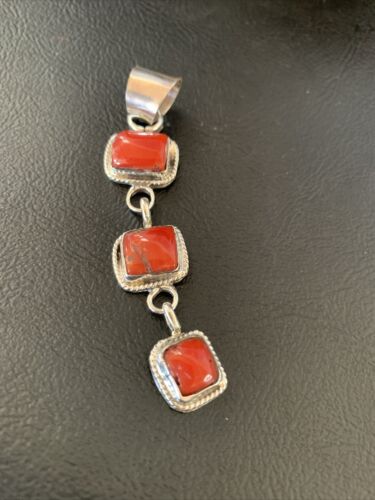 Navajo Red Coral Multi-Stone Pendant Necklace | Authentic Native American Sterling Silver | Multi-Stone | 13242 - Masha USA