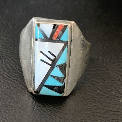 Native American Zuni Men's Spiny Blue Turquoise Inlay Ring | Sterling Silver | Sz 15 | 12424