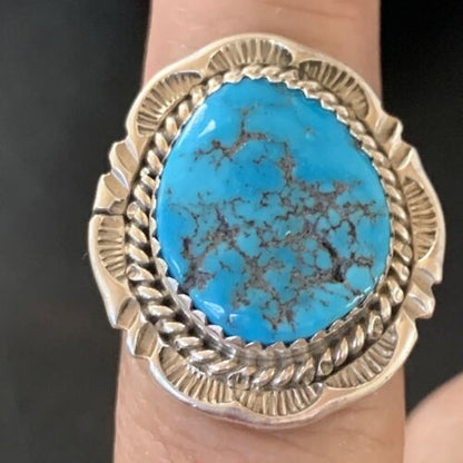Navajo Blue Kingman Turquoise Ring | Sterling Silver | Sz 8 | Authentic Native American Handmade | 12213