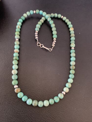 Navajo Royston Green Turquoise Necklace | Sterling Silver | Authentic Native American Handmade | 18" | 02213