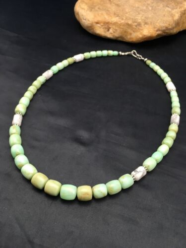 Navajo Green Chrysoprase & Howlite Necklace | Sterling Silver | Authentic Native American | Graduated | 21" | 4257