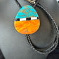 Men's Santo Domingo Bolo Tie | Turquoise Spiny Oyster | Sterling Silver Tips | Native American Handmade | 14632