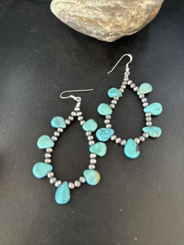 Navajo Blue Cluster Turquoise Bead Earrings | Sterling Silver | Authentic Native American Handmade | 14305