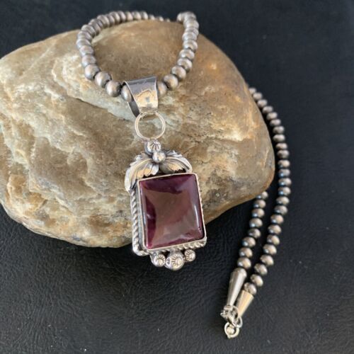 Navajo Purple Spiny Necklace Pendant | Sterling Silver | Authentic Native American Handmade | 13628