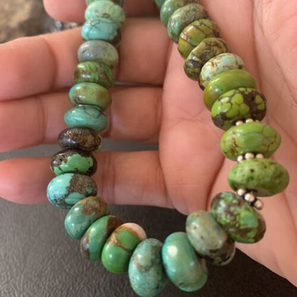 Native American Green Turquoise Bead Necklace | Sterling Silver | 20" | 2088