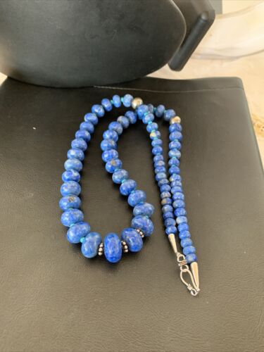 Graduated Blue Denim Lapis Turquoise Necklace | Navajo Sterling Silver | Authentic Native American | 28"