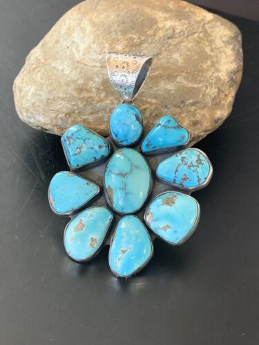 Navajo Pearls Kingman Turquoise Multi-Stone Pendant | Authentic Native American Sterling Silver | 11520