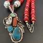 Navajo Coral, White Buffalo Turquoise, Spiny Oyster Pendant | Authentic Native American Sterling Silver | Multi-Stone | 1178