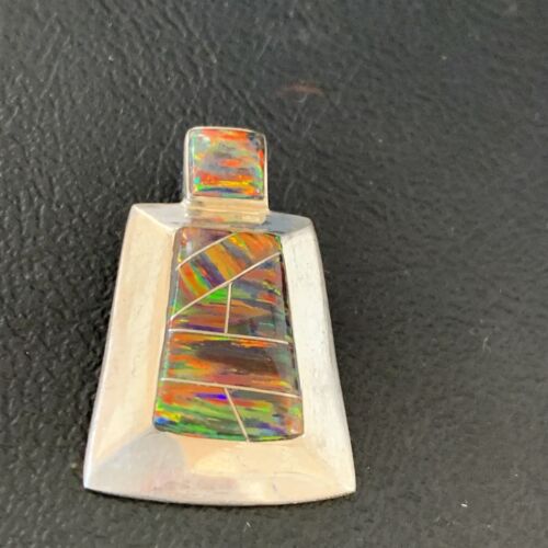 Navajo Red Opal Inlay Pendant | Sterling Silver | Authentic Native American Handmade | 13343