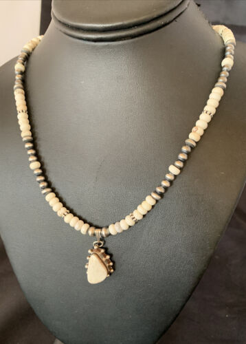 Navajo White Buffalo Turquoise Pendant Set | Sterling Silver | Authentic Native American Handmade | 12240