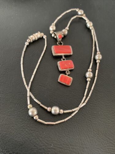 Native American Old Pawn Apple Coral Necklace | Sterling Silver | 19" | 02187