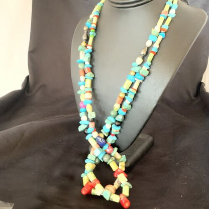 Southwestern American Santo Domingo Turquoise Coral Bead Necklace | 28" | Authentic Native American Handmade | 11987