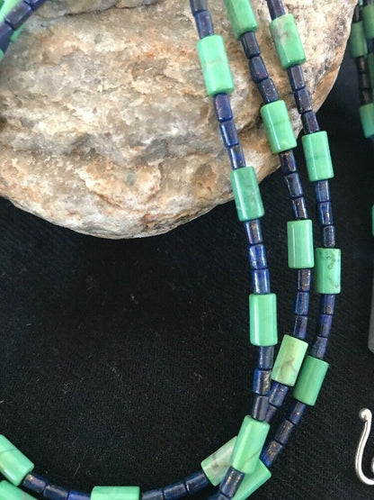 Navajo Tube Beads Lapis Turquoise Necklace | Sterling Silver | Authentic Native American Handmade | 3260