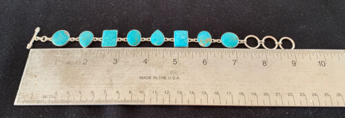 Native American Navajo Blue Turquoise Link Bracelet | Sterling Silver | 9" | 665