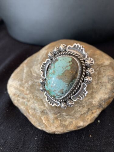 Navajo Green Royston Turquoise Ring | Sterling Silver | Sz 8 | Authentic Native American Handmade | 1476
