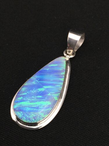 Native American Navajo Blue Opal Inlay Pendant | Sterling Silver | 1.75" | 1124 - Masha USA