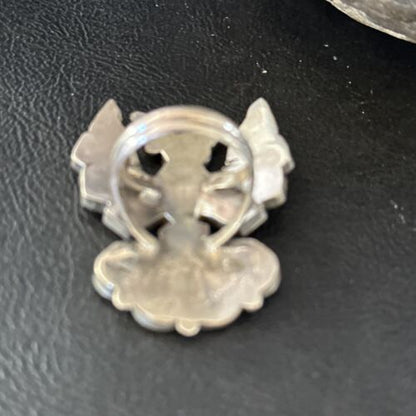 Zuni Peyote Bird Ring | Sterling Silver Turquoise Onyx Mother of Pearl Inlay | Sz 7 | 14449