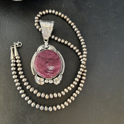Navajo Purple Spiny Oyster Necklace Pendant | Sterling Silver | Authentic Native American Handmade | 14660