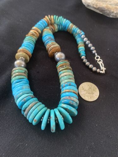 Navajo Graduated Blue Green Turquoise Necklace | Sterling Silver | Authentic Native American | 21" | 605