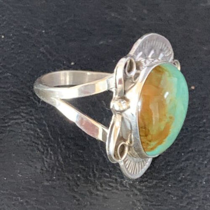 Navajo Green Royston Turquoise Ring | Sterling Silver | Sz 7.5 | Authentic Native American Handmade | 13720