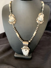 Navajo Pearls White Buffalo Turquoise Necklace Pendant | Sterling Silver | Authentic Native American Handmade | 10868