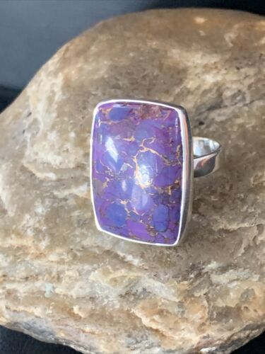 Adjustable Navajo Purple Mojave Turquoise Ring | Sterling Silver | Sz 8 | Authentic Native American Handmade | 11601 - Masha USA